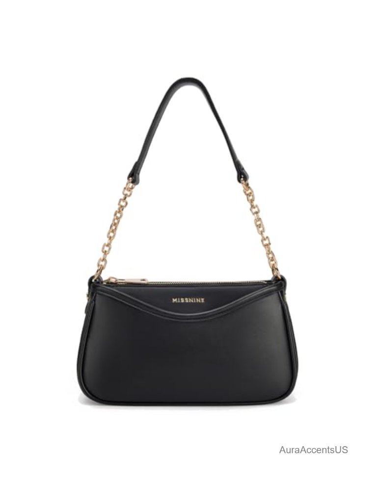 Faux Leather Vegan Hobo Shoulder Bag With Chain Strap, 3-Compartment Purse